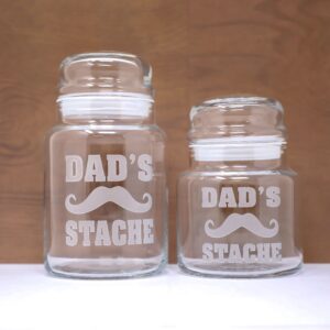 Dad’s Stache Mustache Etched Glass Treat Jar with Airtight Lid 6