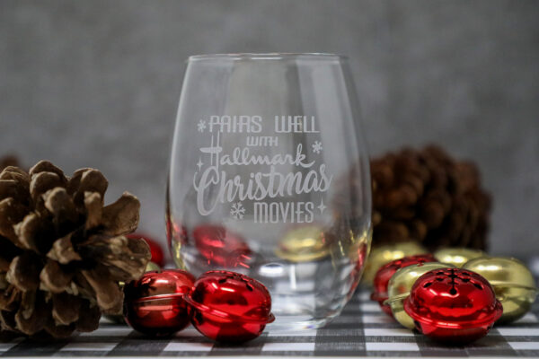 Pairs Well With Hallmark Christmas Movies Etched Stemless Wine Glass