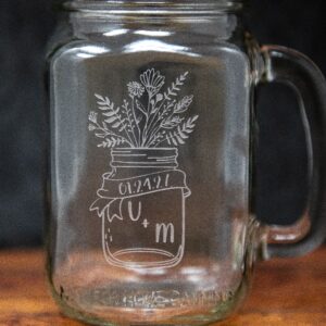 Mason Jar Flowers Etched Drinkware