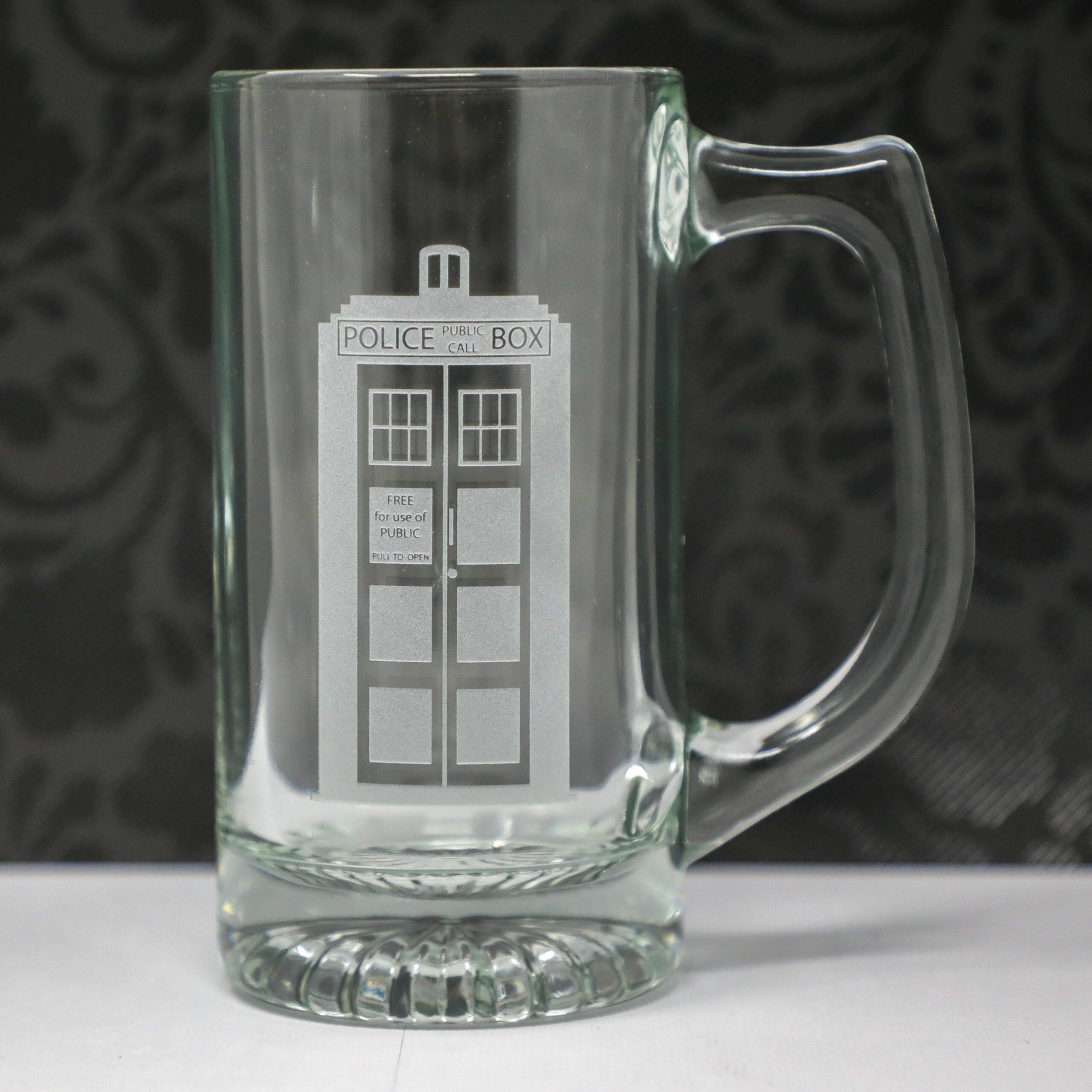 Police Call Box Etched Glass | Time Travel Inspired Drinkware | Sci-Fi Gift for Him or Her | Personalized Whiskey, Beer, Wine Glass - Image 3