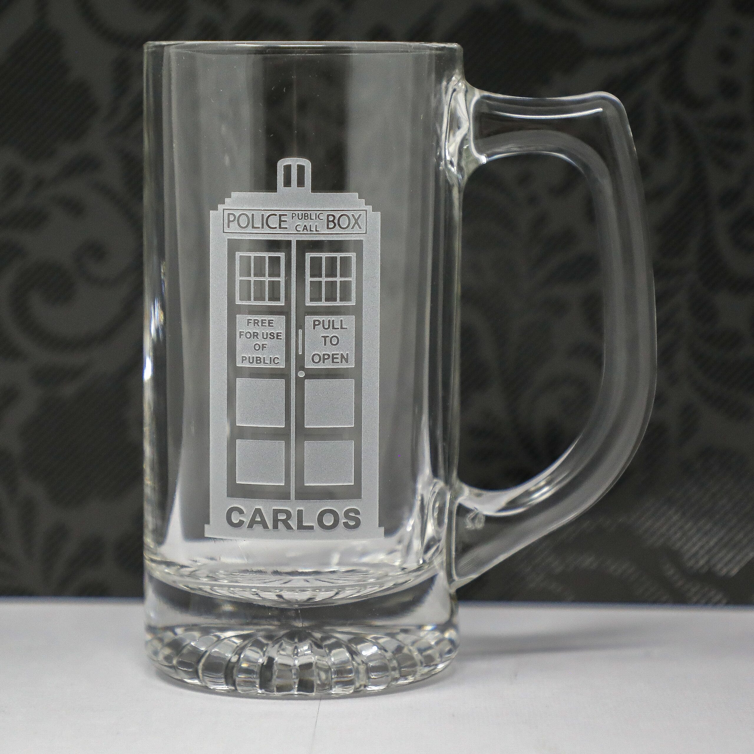Police Call Box Etched Glass | Time Travel Inspired Drinkware | Sci-Fi Gift for Him or Her | Personalized Whiskey, Beer, Wine Glass - Image 4