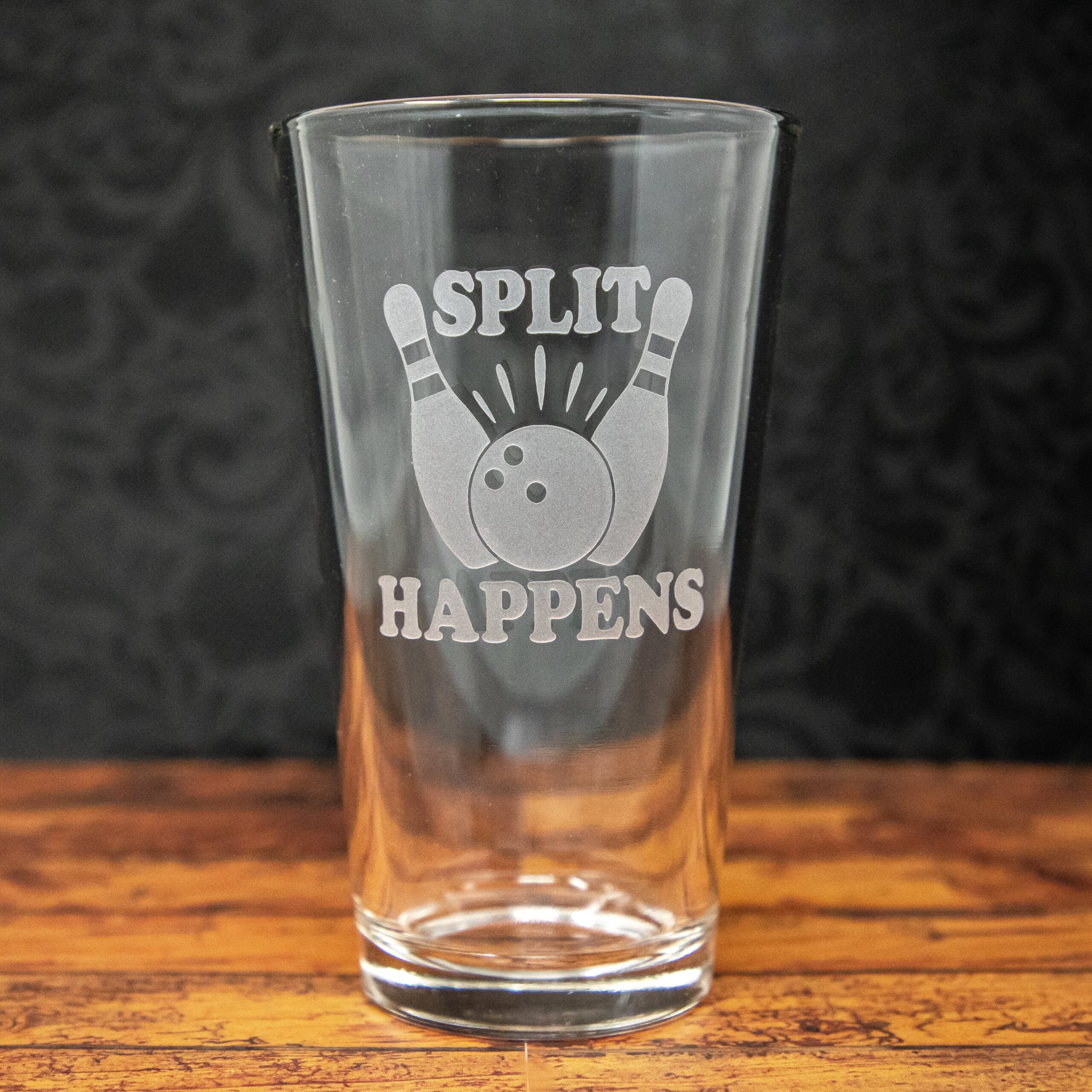 Split Happens Etched Glass | Sandblast Engraved Bowling Gift | Funny Pins Drinkware for Bowlers - Image 2