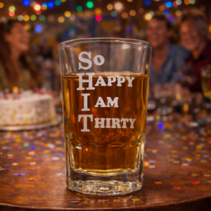 Funny 30th Birthday Gift – “Shit So Happy I’m Thirty” Etched Glass | Personalized 30th Birthday Drinkware | Gag Gift for Her or Him