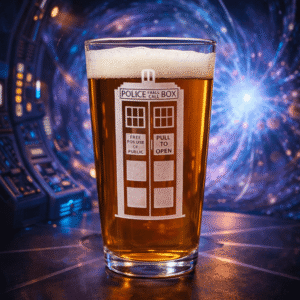 Police Call Box Etched Glass | Time Travel Inspired Drinkware | Sci-Fi Gift for Him or Her | Personalized Whiskey, Beer, Wine Glass