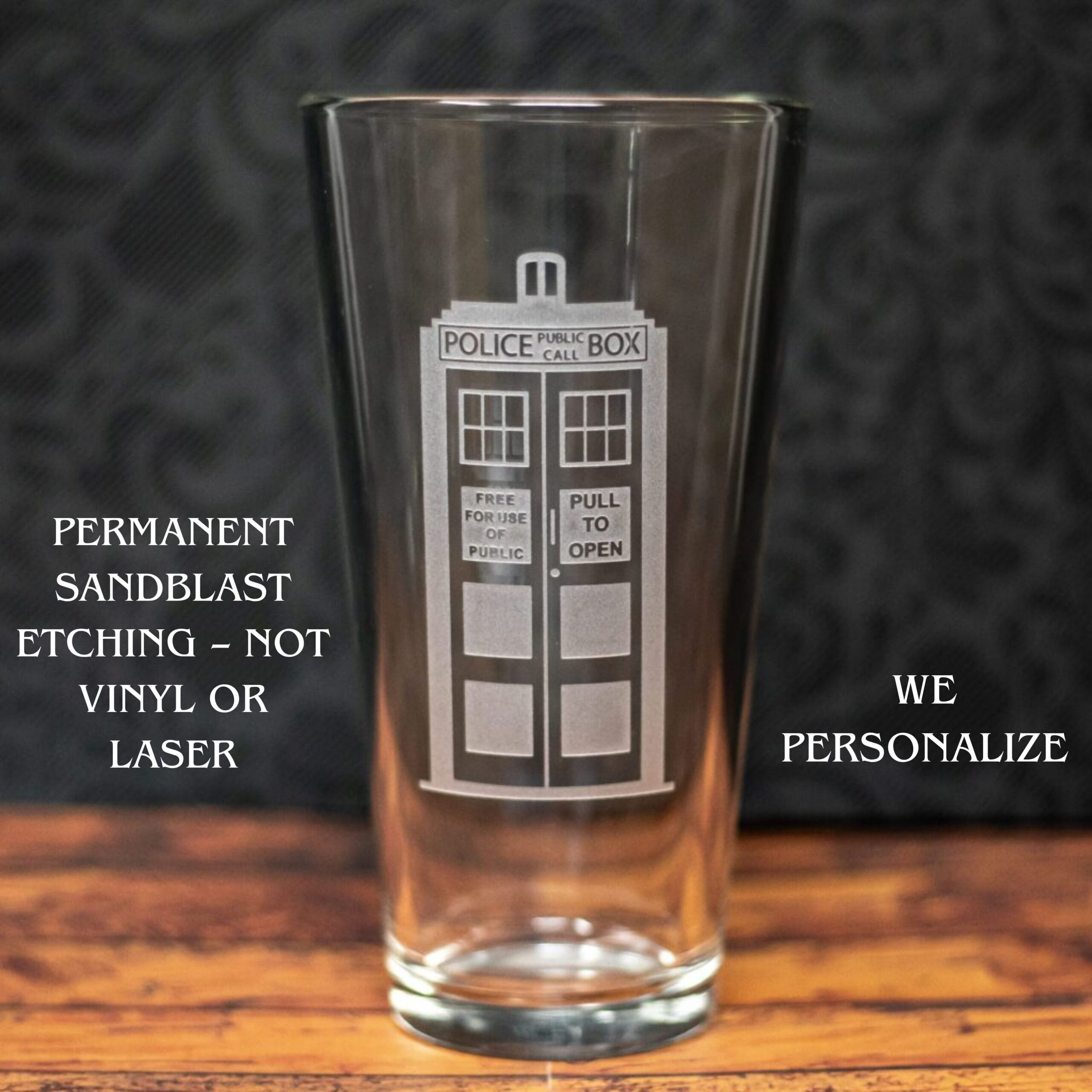 Police Call Box Etched Glass | Time Travel Inspired Drinkware | Sci-Fi Gift for Him or Her | Personalized Whiskey, Beer, Wine Glass - Image 2