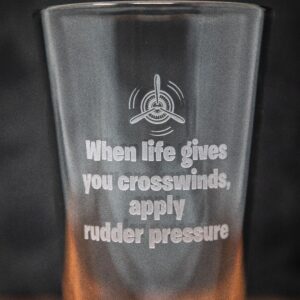 Sandblast Etched Glass | Apply Rudder Pressure | Pilot Gift | Aviation Drinkware