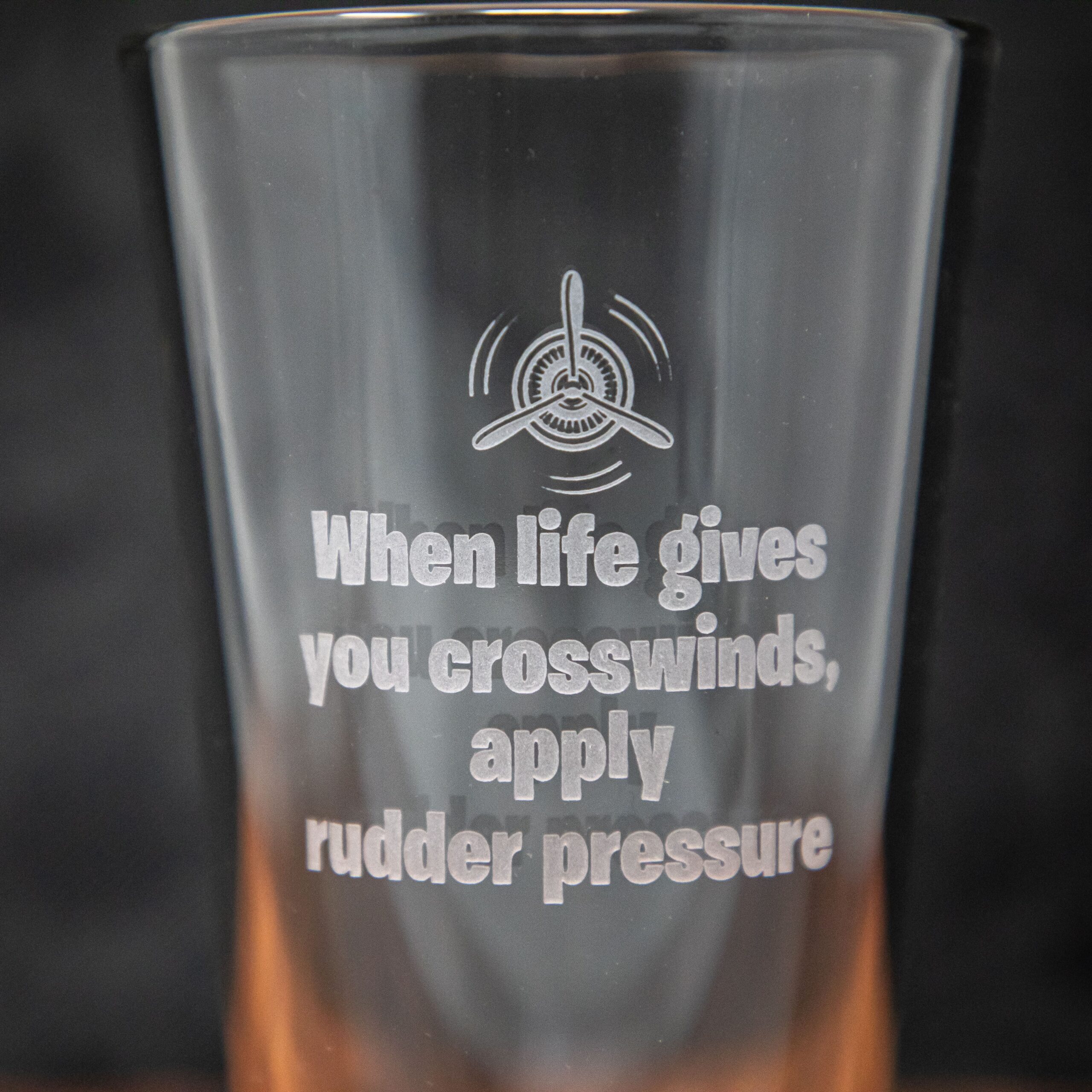 Sandblast Etched Glass | Apply Rudder Pressure | Pilot Gift | Aviation Drinkware