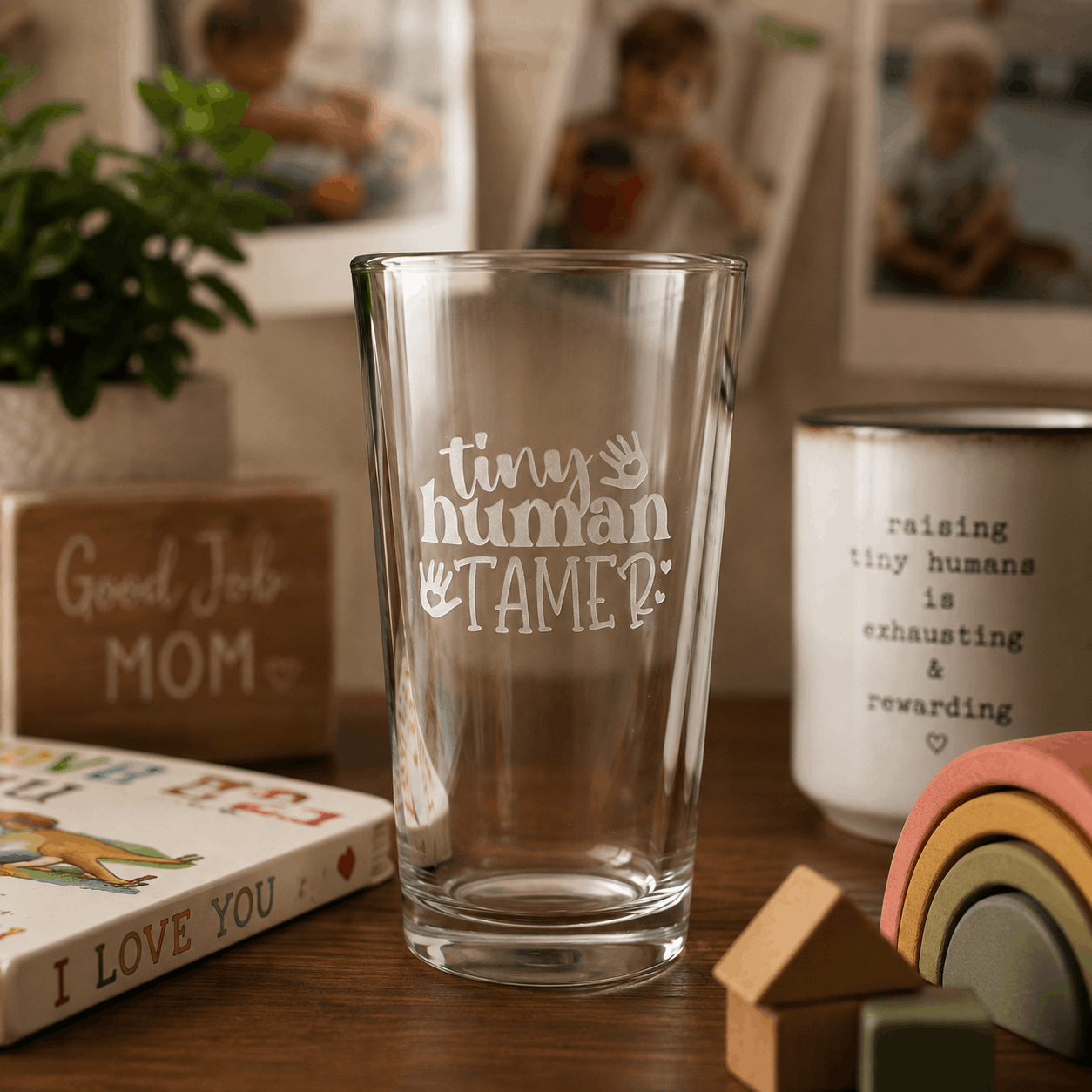 Tiny Human Tamer – Funny Etched Teacher, Parent & Caregiver Drinkware