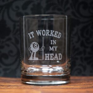 It Worked in My Head Etched Glass | Sandblast Engraved Billiards Pool Ball Drinkware | Funny Cue Sports Gift | Barware for Pool Players