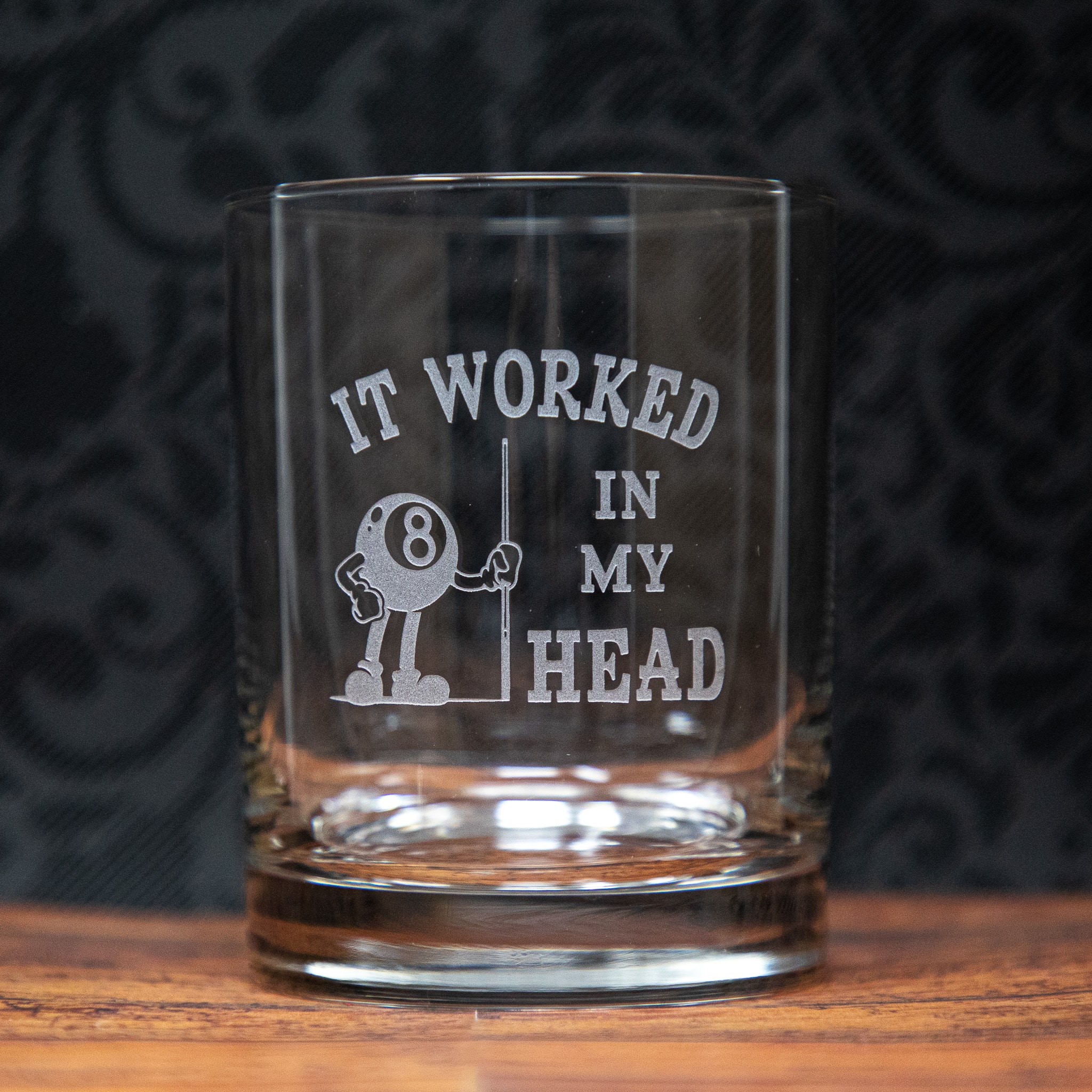 It Worked in My Head Etched Glass | Sandblast Engraved Billiards Pool Ball Drinkware | Funny Cue Sports Gift | Barware for Pool Players