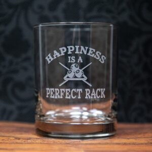 Happiness Is a Perfect Rack Etched Glass | Sandblast Engraved Pool Balls Drinkware | Funny Billiards Gift | Game Night Barware for Him & Her
