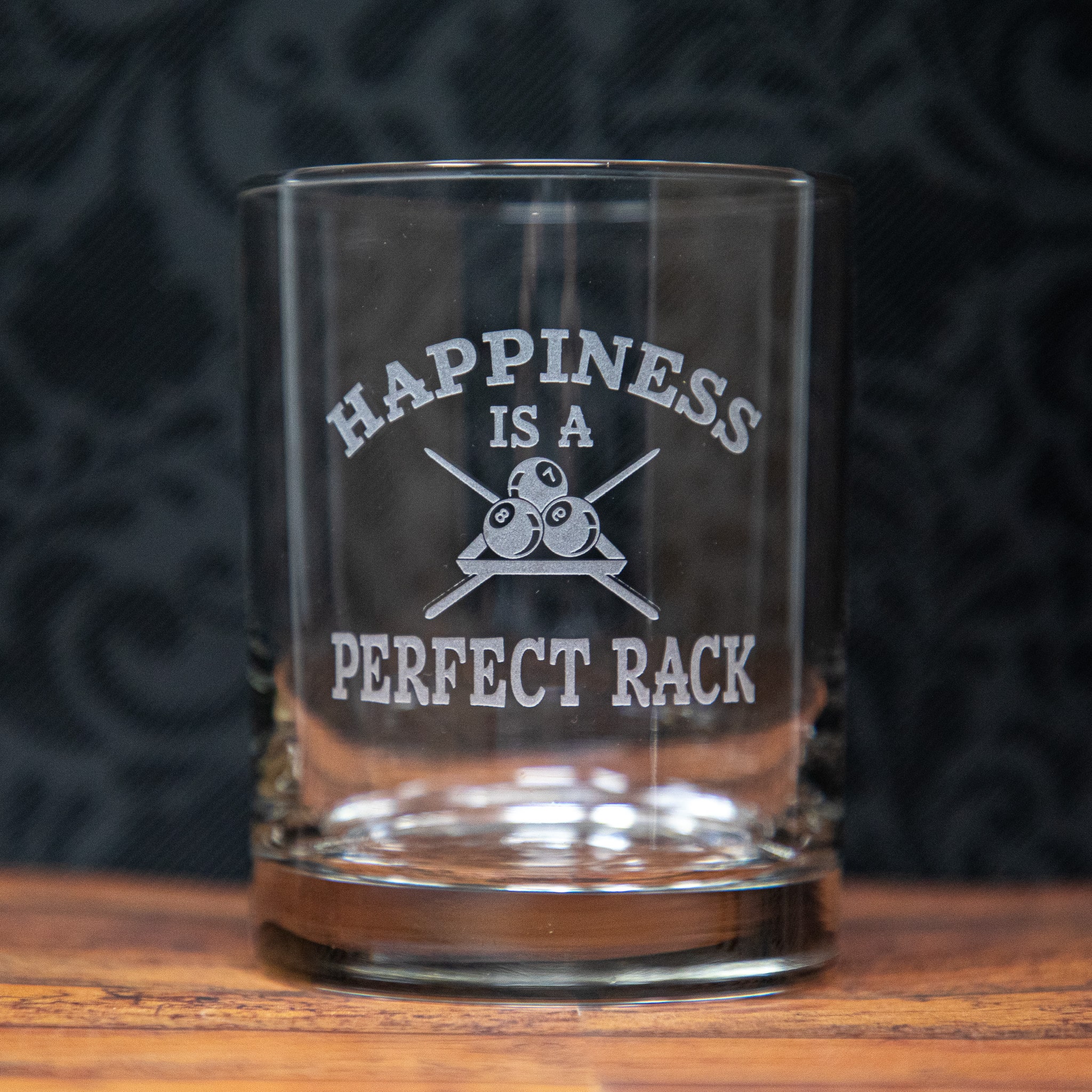 Happiness Is a Perfect Rack Etched Glass | Sandblast Engraved Pool Balls Drinkware | Funny Billiards Gift | Game Night Barware for Him & Her