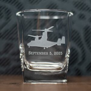 Sandblast Etched V-22 Osprey Glass | Military Aircraft Etched Drinkware | Marine Corps Gift | Air Force Aviation Glass | Pilot Veteran Gift