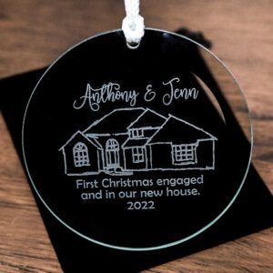 Custom House Sketch Glass Ornament | Sandblast Etched Home Portrait Suncatcher | Personalized New Home Gift | Engraved Housewarming Keepsake