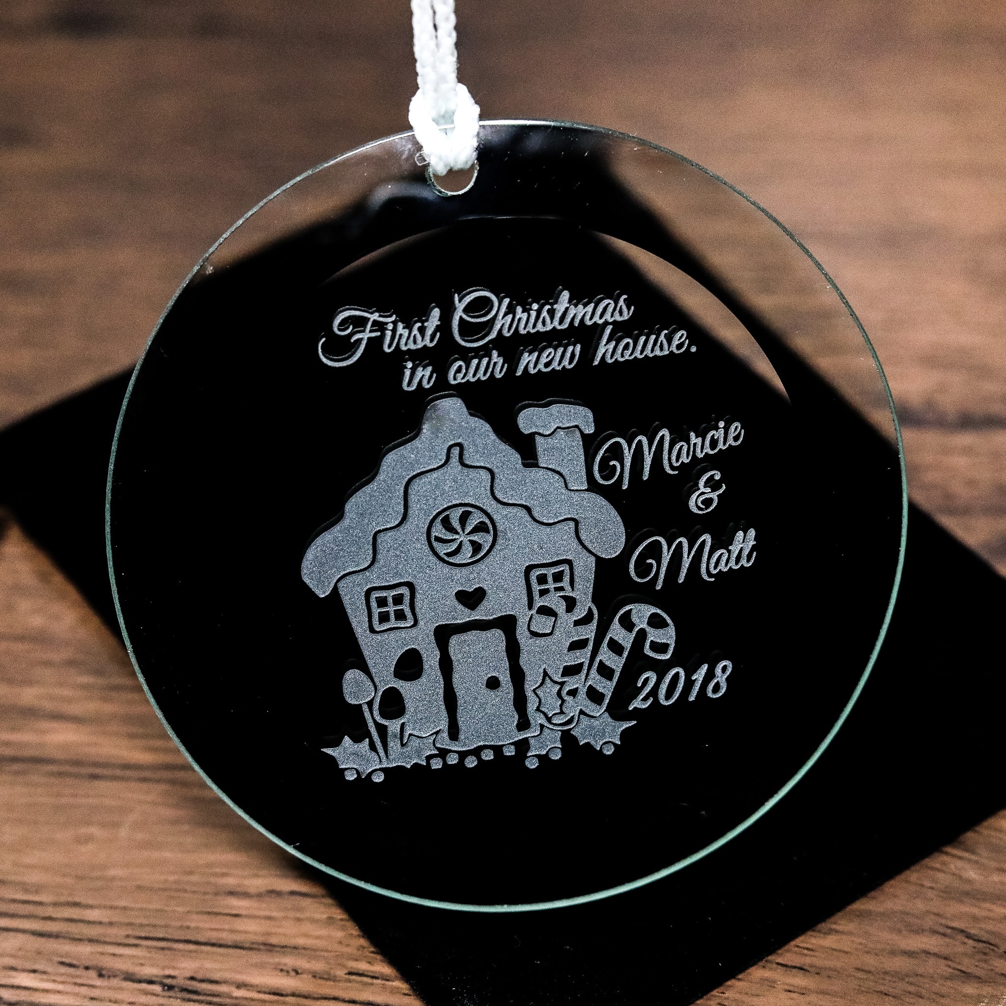 Sandblast Etched First Christmas in Our New House Ornament | Gingerbread House Glass Ornament | New Home Gift | Personalized Holiday Keepsake
