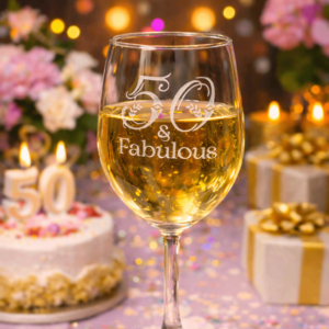 50th Birthday Gift for Her – 50 & Fabulous Etched Glass | Personalized 50th Birthday Gift | Wine, Beer, Whiskey, Coffee Glass