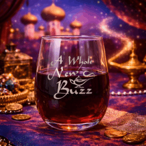 Funny “A Whole New Buzz” Wine Glass | Adult Humor Gift | Magic Lamp Inspired Etched Drinkware | Personalized Wine, Beer, Whiskey Glass