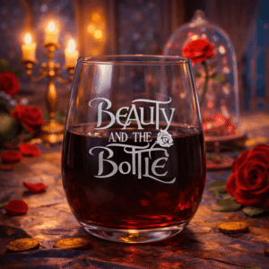 “Beauty and the Bottle” Wine Glass | Funny Fairytale Inspired Gift | Personalized Wine Glass for Her | Birthday, Girls Night, Wine Lover Gift