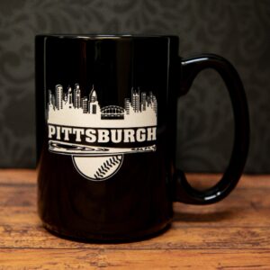 Sandblast Etched Pittsburgh Skyline Baseball Glass | Engraved Sports Drinkware | Pittsburgh Fan Gift