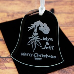 Grinch Pot Leaf Etched Glass Ornament | Sandblast Engraved Holiday Weed Gift | Funny 420 Christmas Stoner Tree Decoration