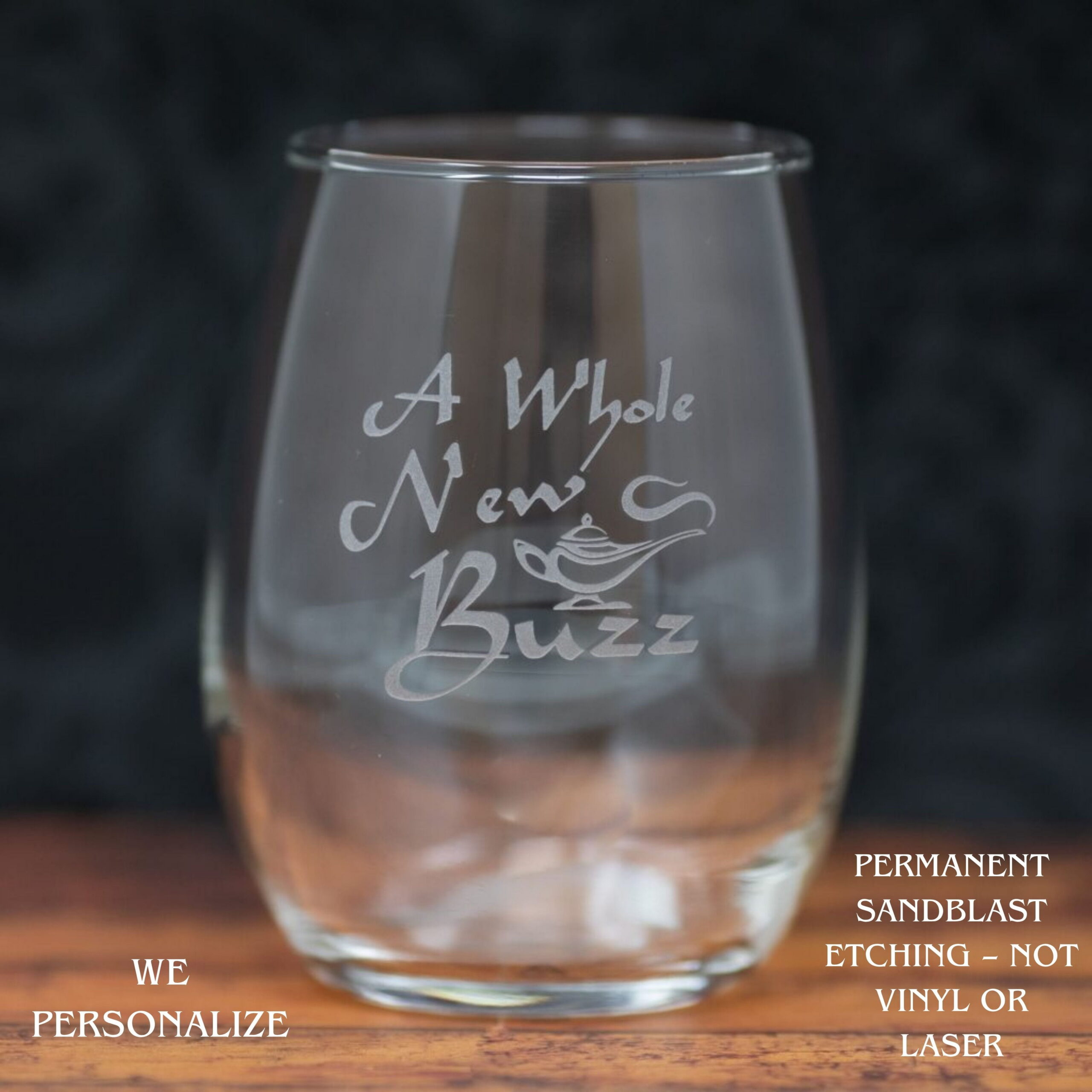 Funny “A Whole New Buzz” Wine Glass | Adult Humor Gift | Magic Lamp Inspired Etched Drinkware | Personalized Wine, Beer, Whiskey Glass - Image 2