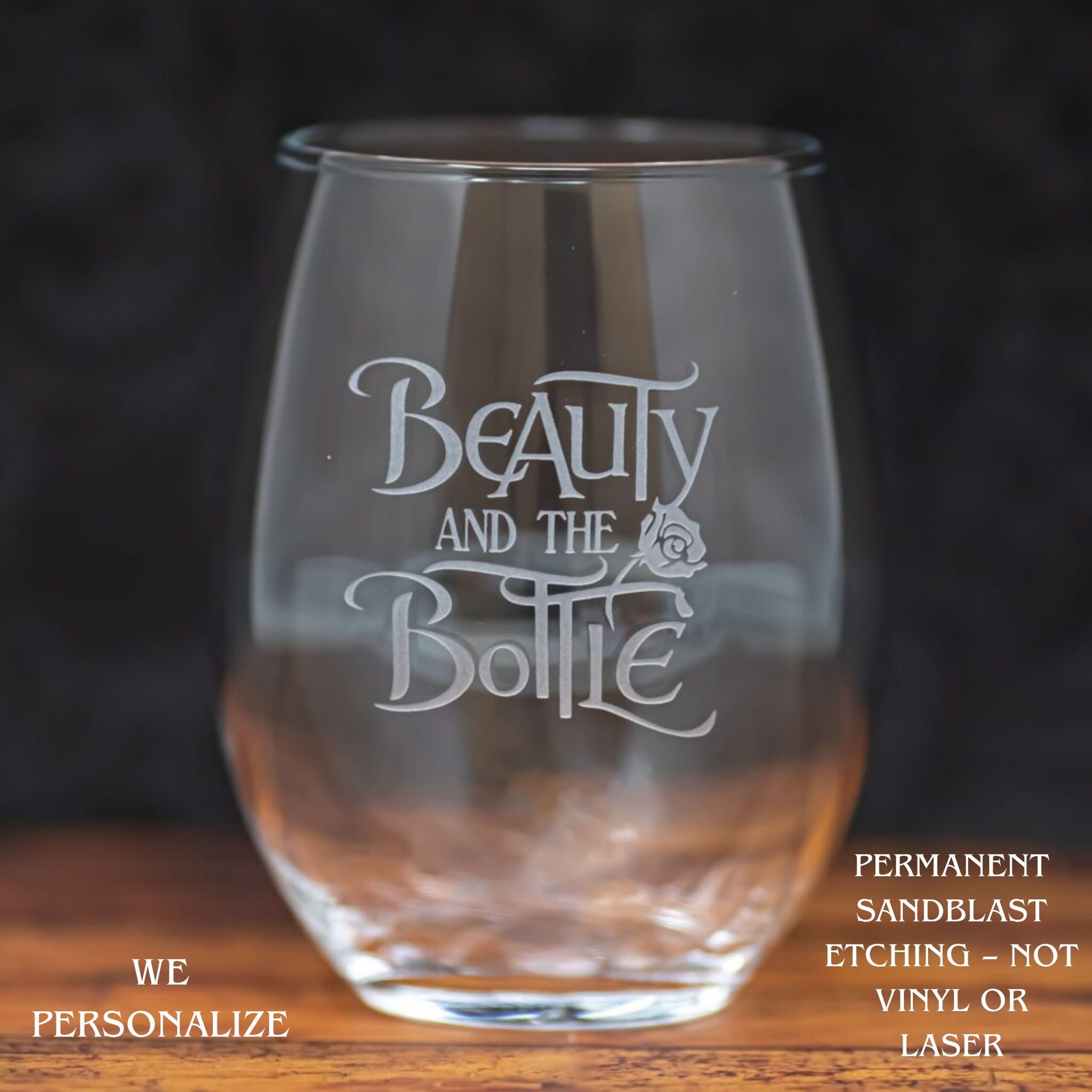 “Beauty and the Bottle” Wine Glass | Funny Fairytale Inspired Gift | Personalized Wine Glass for Her | Birthday, Girls Night, Wine Lover Gift - Image 2