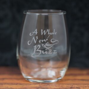 A Whole New Buzz Wine Glass | Sandblast Engraved Magic Lamp Inspired Adult Humor Gift