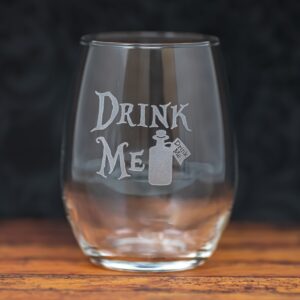 Alice in Wonderland Inspired Etched Glass | Drink Me | Sandblast Engraved Fantasy Cup