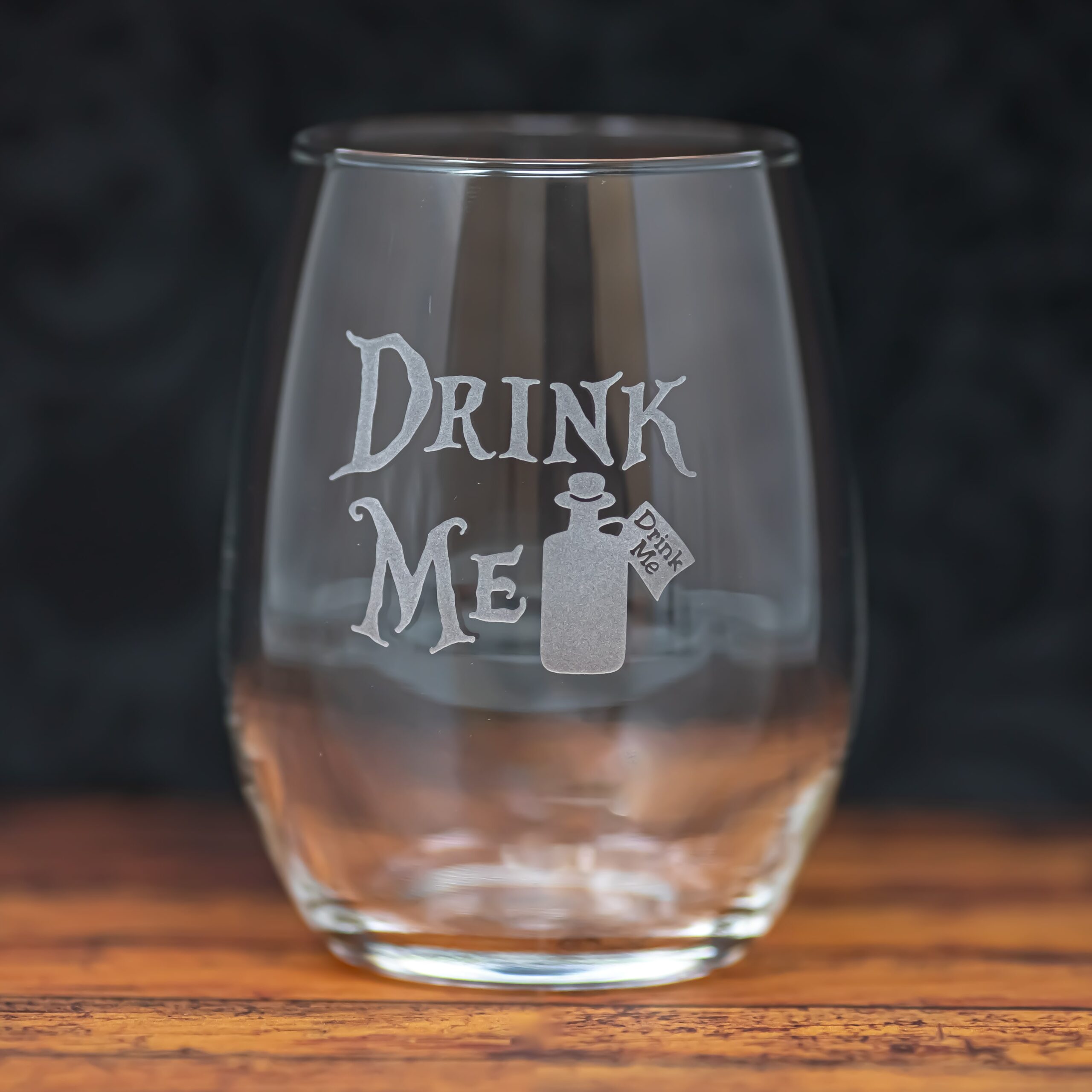 Alice in Wonderland Inspired Etched Glass | Drink Me | Sandblast Engraved Fantasy Cup