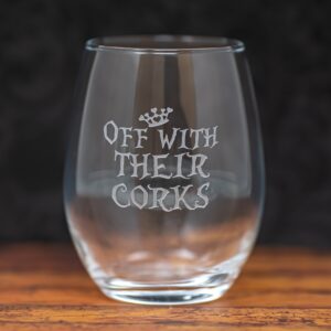 Alice in Wonderland Inspired Etched Glass | Off With Their Corks | Sandblast Engraved Fantasy Wine Glass