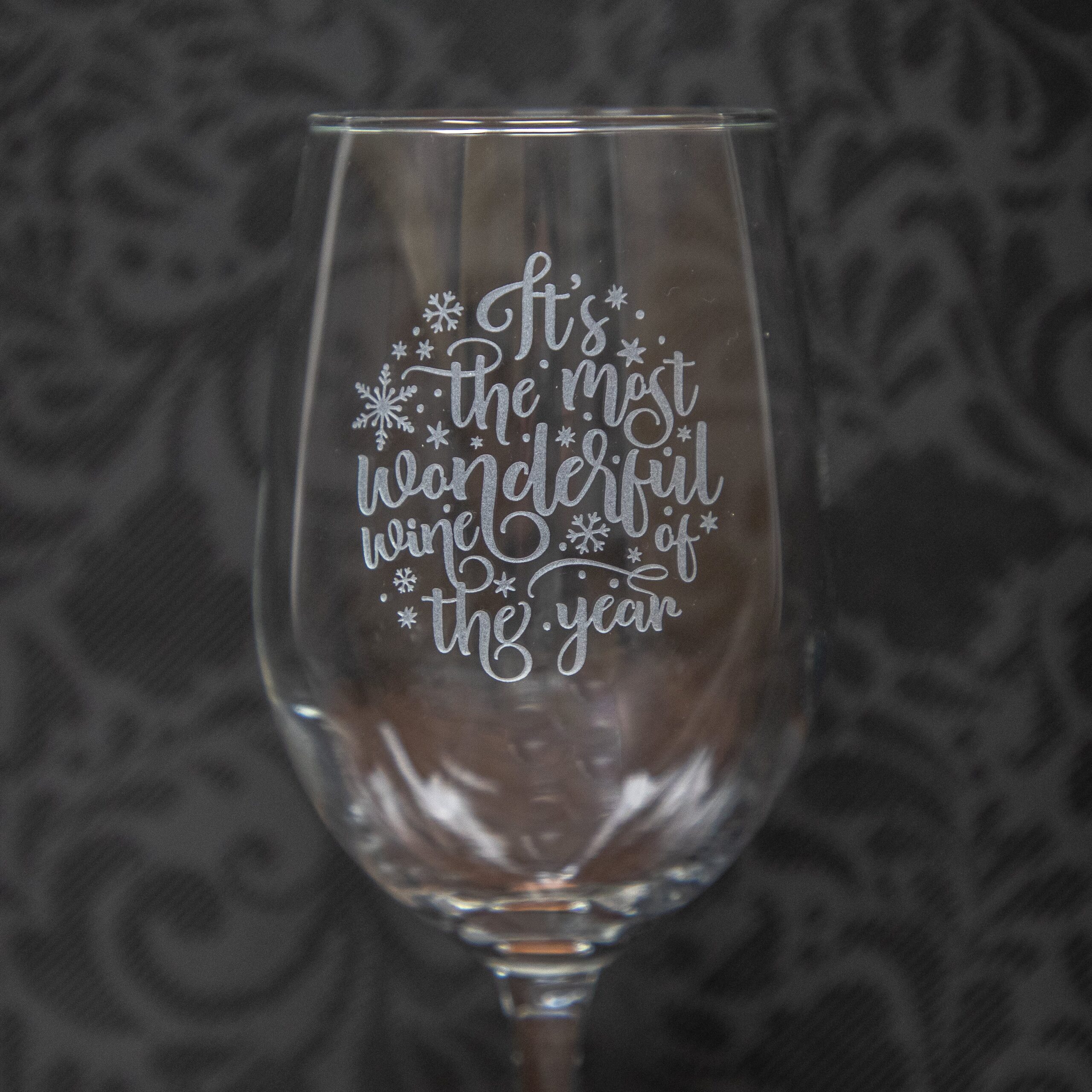 It’s the Most Wonderful Wine of the Year Etched Glass | Sandblast Engraved Holiday Drinkware | Funny Christmas Wine Gift | Festive Wine Lover Glass