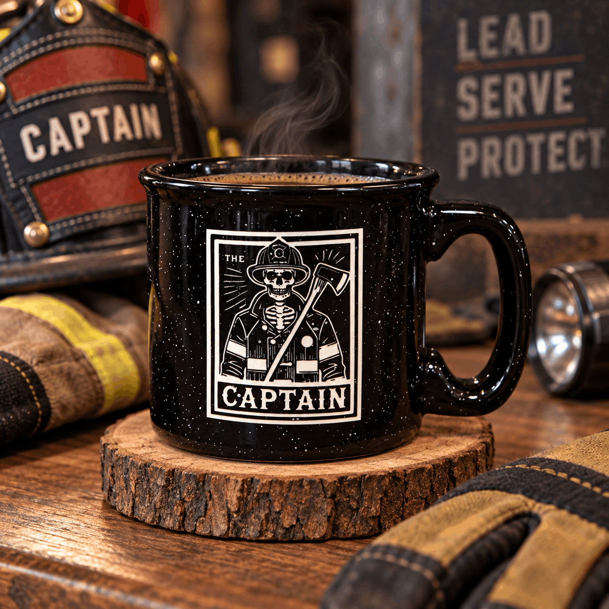 Skeleton Fire Captain – Firefighter Drinkware & Campfire Mug