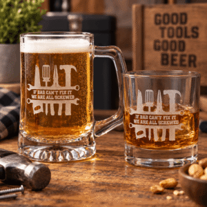 If Dad Can’t Fix It, We’re All Screwed – Funny Etched Dad Drinkware