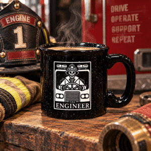 Skeleton Fire Engineer – Firefighter Drinkware & Campfire Mug