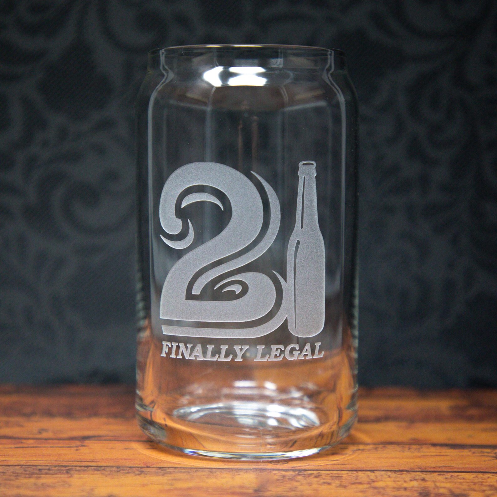 21 Finally Legal Etched Glass | Sandblast Engraved Twenty One Birthday Gift | Beer Bottle Design | 21 Celebration