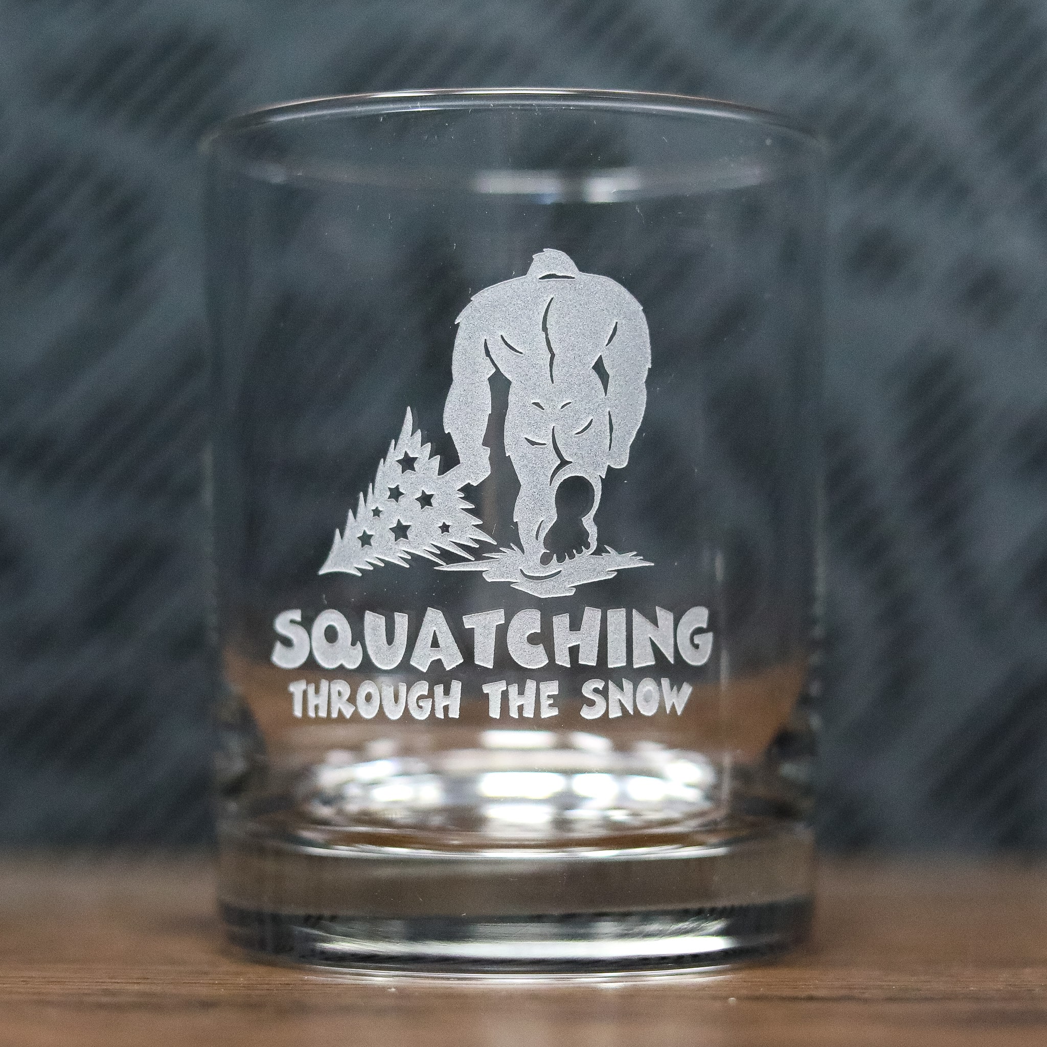 Squatching Through the Snow Bigfoot Christmas Glass | Sandblast Etched Drinkware | Sasquatch Holiday Gift | Bigfoot Dragging Christmas Tree | Funny Christmas Glass - Image 7