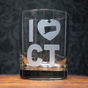 Sandblast Etched “I ♥ CT” Glass | I Love Connecticut Drinkware | Etched Wine, Whiskey, Beer Glass | New England Gift | CT Pride Glass