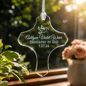 Personalized Cross Glass Ornament | Custom Dedication, Confirmation & Baptism Keepsake | Etched Name & Date | Christian Gift | Religious Ceremony Decor