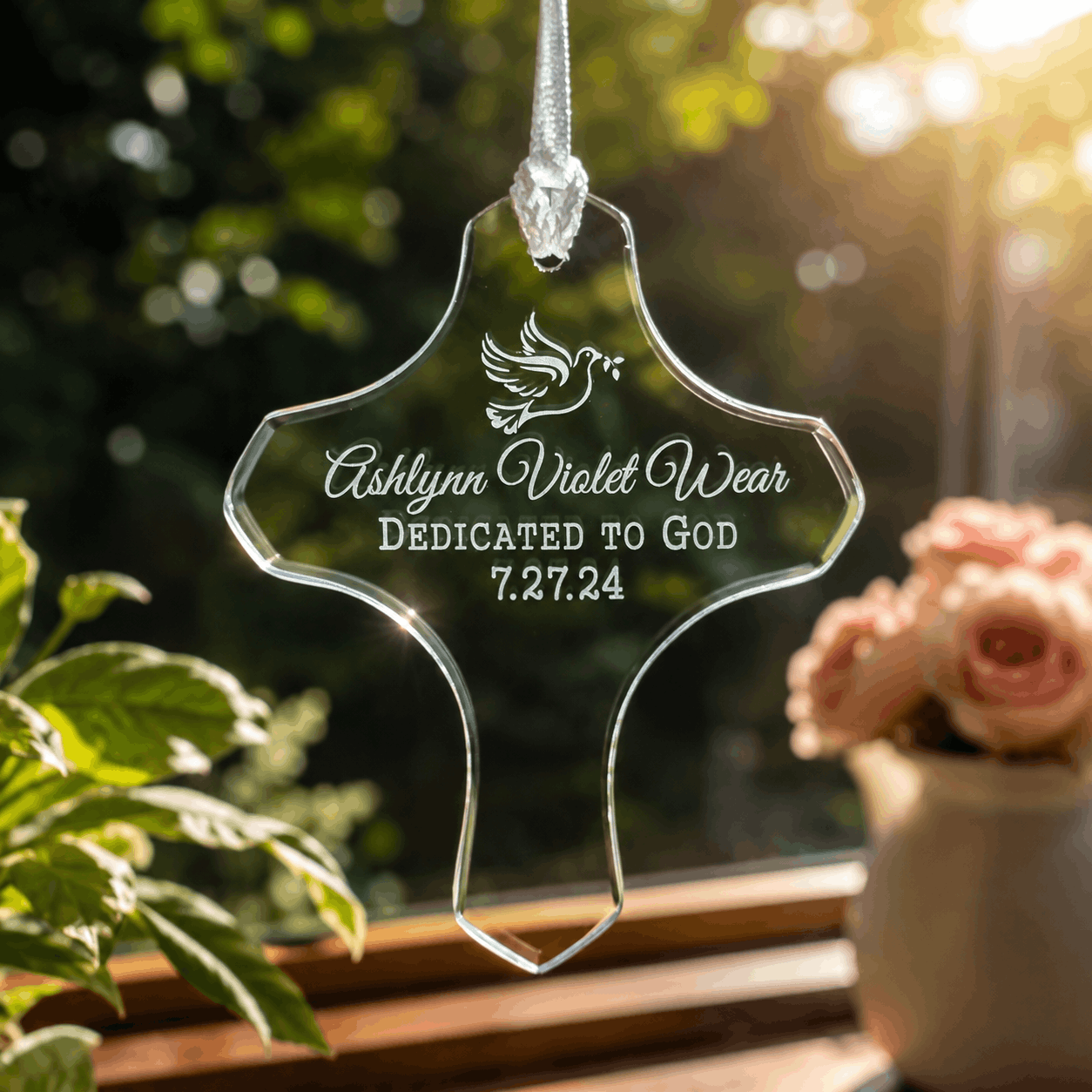 Personalized Cross Glass Ornament | Custom Dedication, Confirmation & Baptism Keepsake | Etched Name & Date | Christian Gift | Religious Ceremony Decor