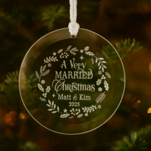 Personalized A Very Married Christmas Glass Ornament | Sandblast Etched Newlywed Ornament | Custom Married First Christmas Gift | Wedding Couple Holiday Decor