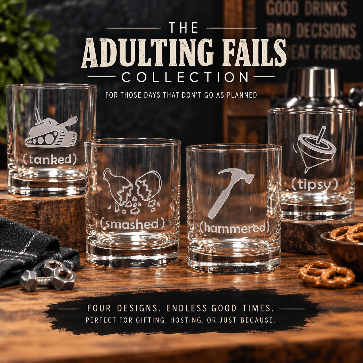 Tanked – Funny Tank Drinking Pun Sandblast Etched Drinkware - Image 2