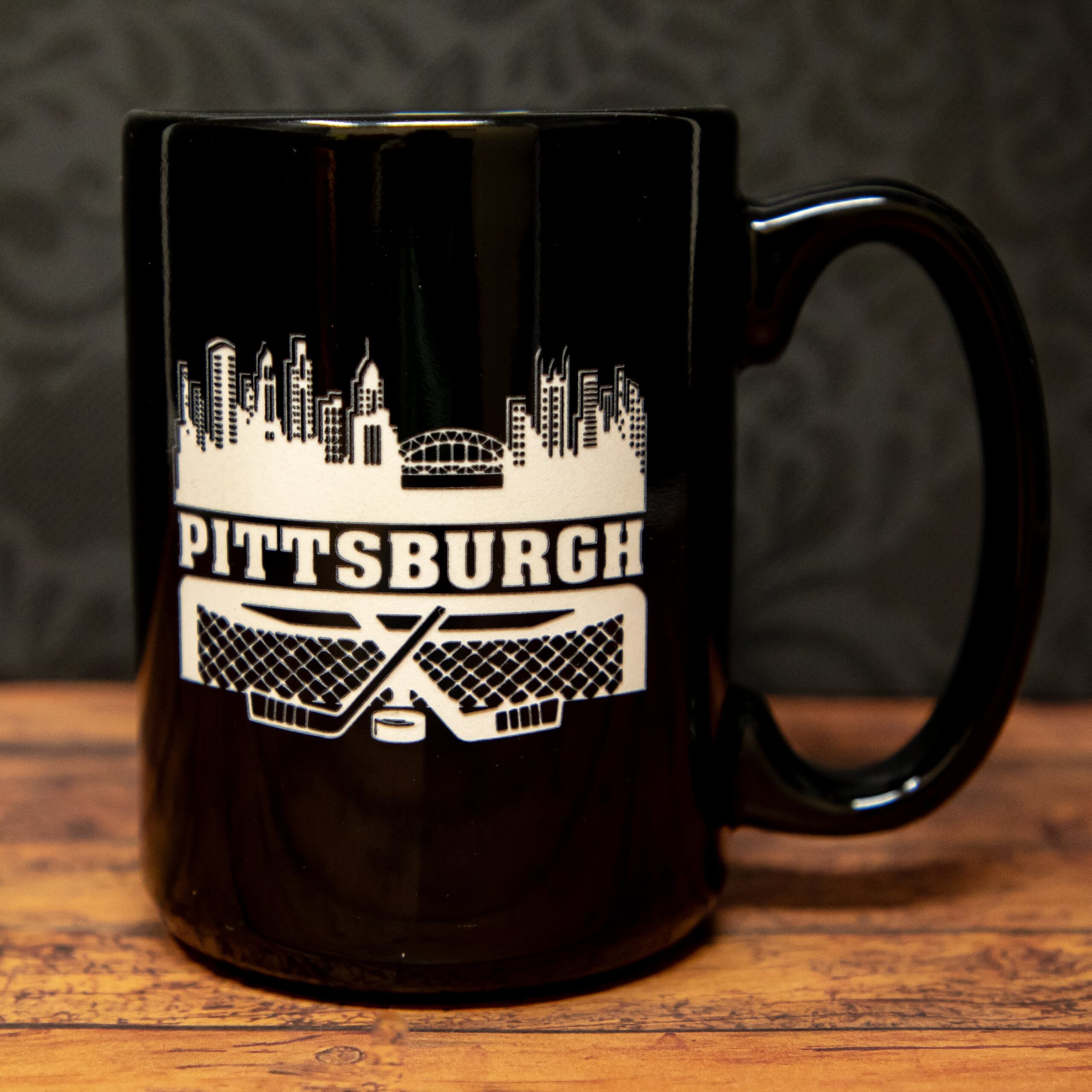 Pittsburgh Skyline Hockey Glass | Sandblast Etched Drinkware | Hockey Net & Puck Design | Steel City Fan Gift | Pittsburgh Sports Whiskey, Beer, or Wine Glass - Image 2