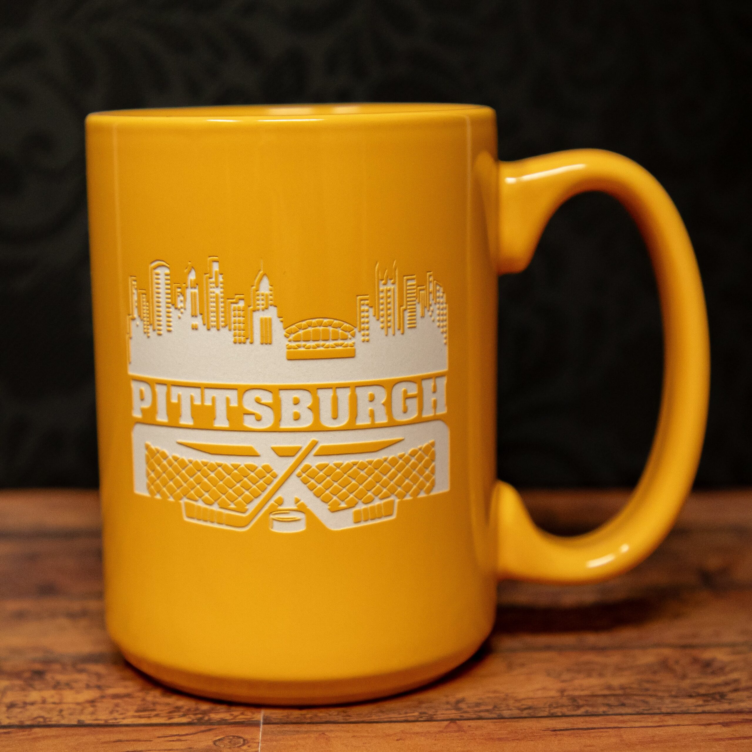 Pittsburgh Skyline Hockey Glass | Sandblast Etched Drinkware | Hockey Net & Puck Design | Steel City Fan Gift | Pittsburgh Sports Whiskey, Beer, or Wine Glass