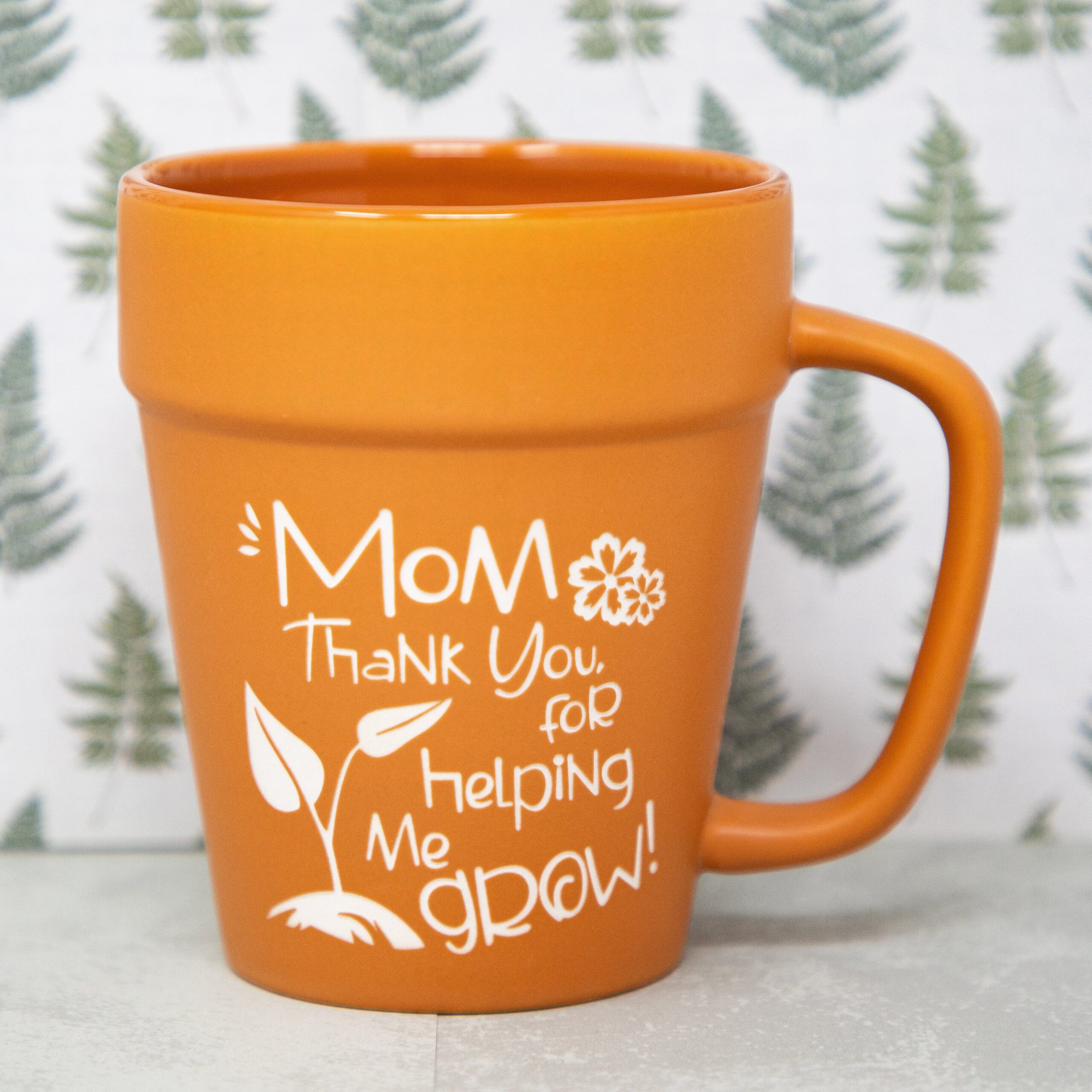 Mom Thank You for Helping Me Grow Flower Pot Mug | Sandblast Etched Terra Cotta Cup | Mother’s Day Gift | Mom Appreciation Mug | Gardening Mom Gift