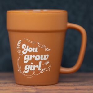 You Grow Girl Flower Pot Mug | Sandblast Etched Terra Cotta Cup | Plant Lover Gift | Gardener Coffee Mug | Plant Mom Mug | Botanical Pun Drinkware