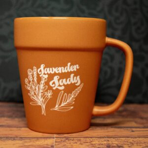 Lavender Lady Flower Pot Mug | Sandblast Etched Terra Cotta Cup | Lavender Lover Gift | Plant Mom Mug | Botanical Coffee Cup | Gardener Gift