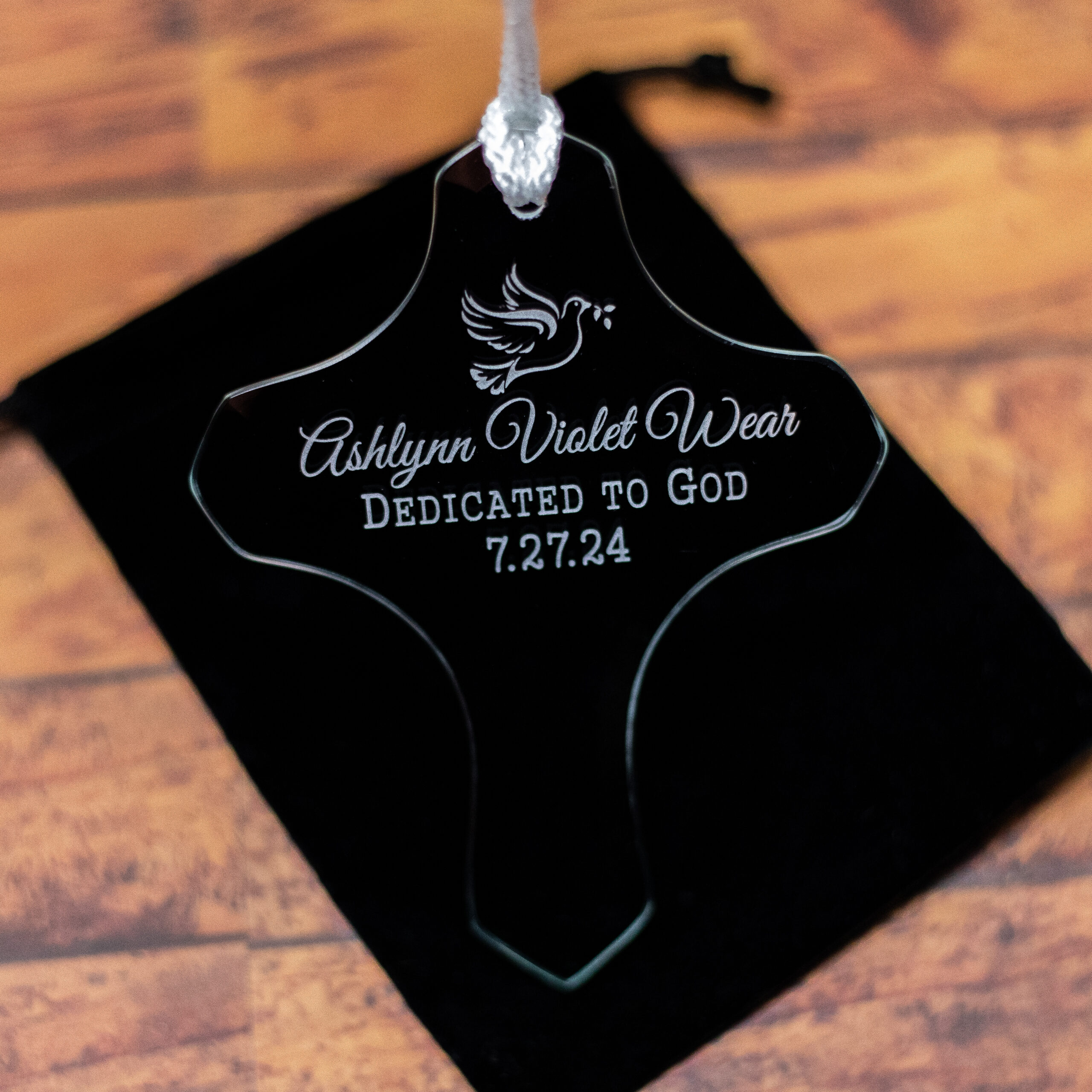 Personalized Cross Glass Ornament | Custom Dedication, Confirmation & Baptism Keepsake | Etched Name & Date | Christian Gift | Religious Ceremony Decor