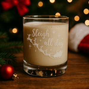 Sleigh All Day Christmas Glass | Sandblast Etched Drinkware | Santa Flying Silhouette | Holiday Wine, Beer, or Whiskey Glass | Christmas Party Gift