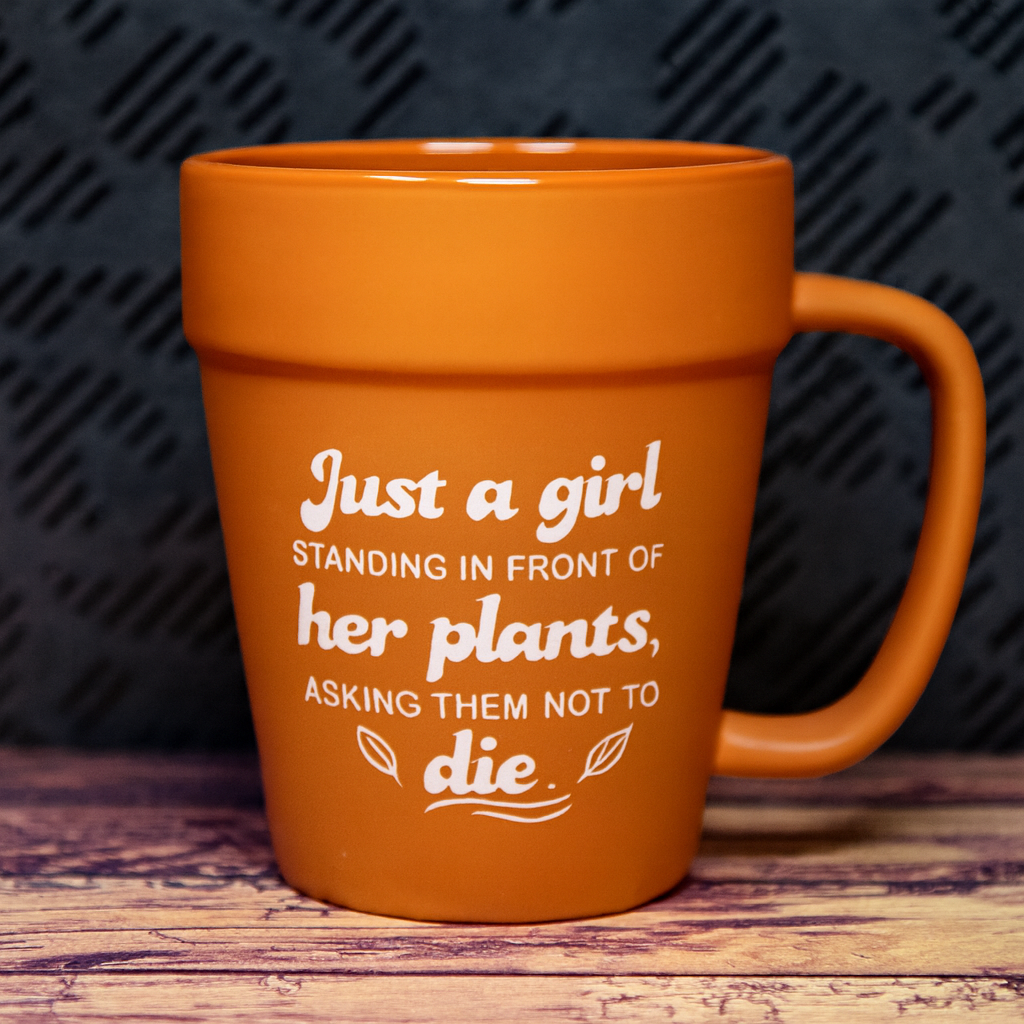 Just a Girl Standing in Front of Her Plants Mug | Funny Plant Lover Flower Pot Cup | Sandblast Etched Terra Cotta Mug | Plant Parent Gift | Gardener Humor