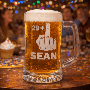 Funny Birthday Beer Mug for Him – Middle Finger Personalized Gift | Custom Age Beer Glass | Gag Gift for Men | 30th 40th 50th Birthday